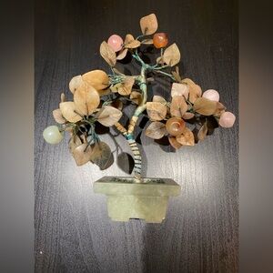 Vintage Chinese Asian Fruit Bonsai Tree Jade Carnelian  Rock Crystal Soapstone